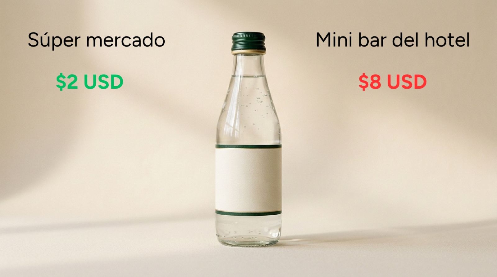La misma botella de agua a distinto precio seg&uacute;n d&oacute;nde la compres