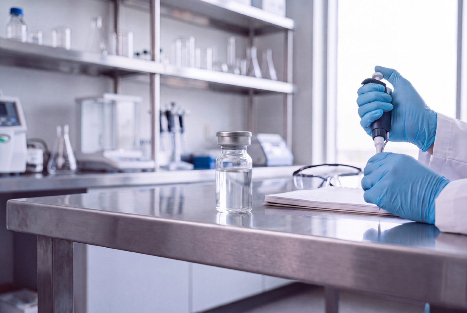 Vial de compuesto de investigaci&oacute;n en un laboratorio trazable